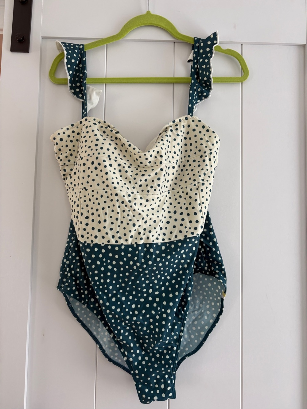 summersalt Two-Tone Polka Dot One-Piece Swimsuit in Cream and Teal